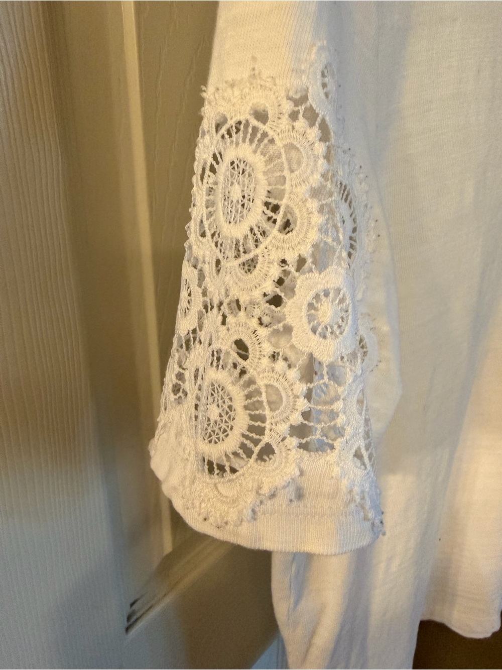 LOFT White Short Sleeve Top with Crochet Sleeve Detail - Picture 2 of 3